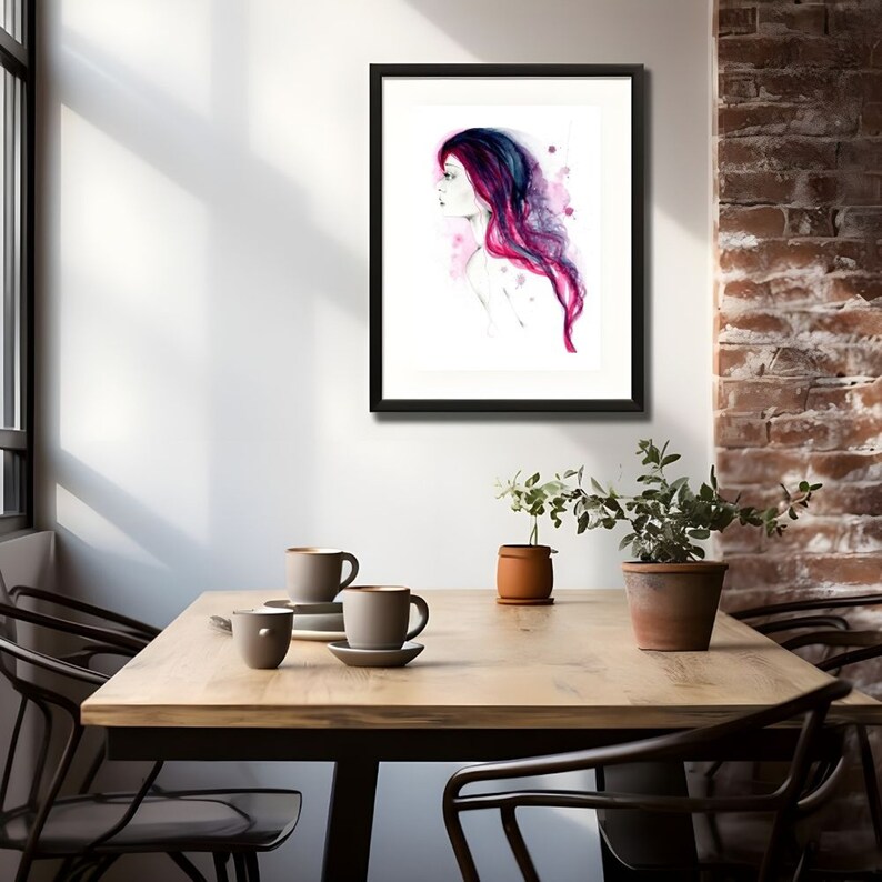 Watercolor painting, minimalist abstract fashion Illustration beauty Salon decor Purple art for hair salon, vanity, spa or boudoir for women image 3