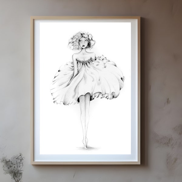 Fashion Illustration Fashion Print of My Original Fashion Illustration Black White Fashion Sketch Minimalist Fashion Illustration Art Girl