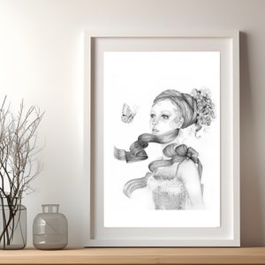 Unique Gift for Her Wife Silver Paper Anniversary Gift Woman Painting of a girl One of a Kind Wall Decor Expressionist Original Art Artwork image 2
