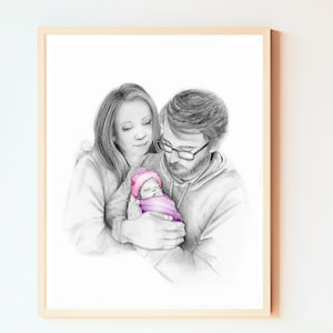 A custom family portrait don from 3 different photos. Brought together to create one beautiful image, a moment that these parents never had the opportunity to have. A fine art memorial for the home to forever enjoy with much love and comfort.