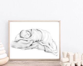 Stillborn baby gift for mom and dad Pregnancy loss memorial wall art home decor Custom portrait miscarriage infant loss Mother's day gift