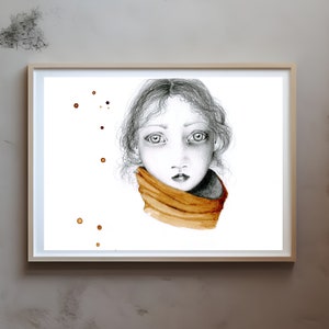 Fine Art Original Art Print of a Girl Fine Art Print Coffee Brown Wall Art Original Women Art Brown Home Decor Coffee Staining Art Brown Art