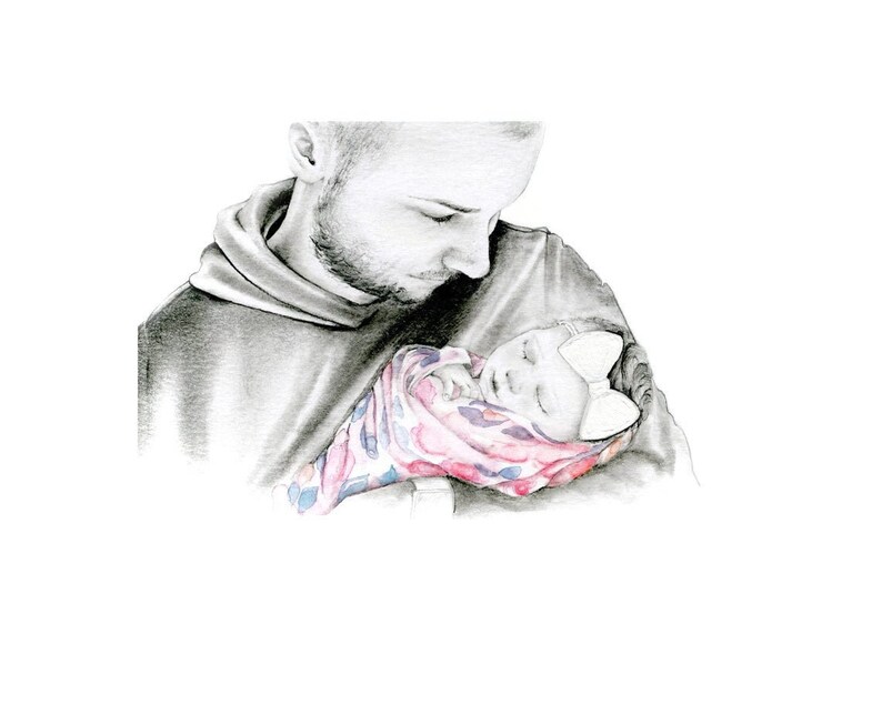 An example of a dad holding his stillborn baby. I took his photo of this precious moment Mom and dad wanted a portrait drawing, a memorial that they can proudly display in their home. One with a look of peace... My portraits are entirely personalized