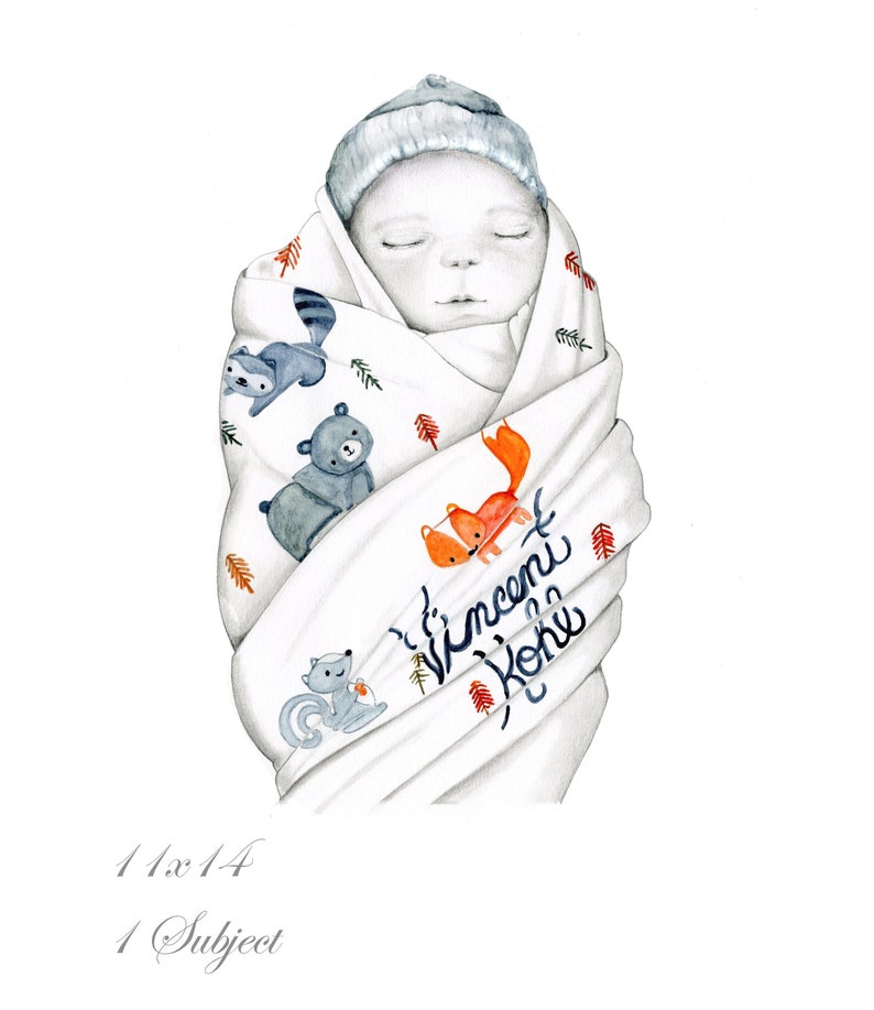 This is an example of a sleeping angel that I had the honor to do portrait of.  All hand drawn, painted. You are the driving force as I can create any detail color   etc... that you envision. A stillborn memorial for your home wall art.