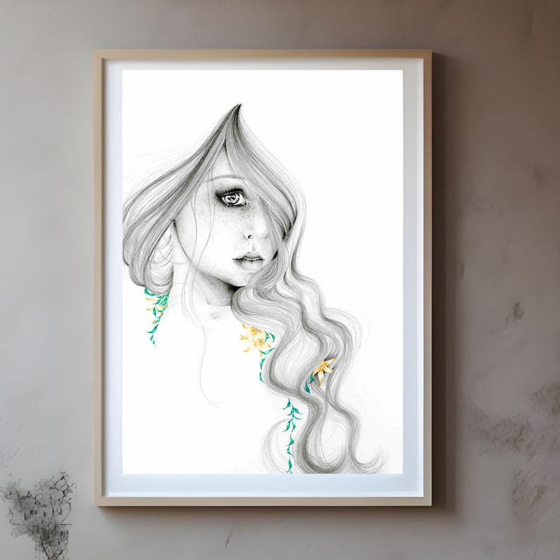 Minimalist beautiful woman, girl, original artwork, home decor. She is now available in Giclee and poster paper prints. Enlargements, and variety of sizes. Minimalist and beautiful, a melancholy women, girl, unique and full of intrigue.