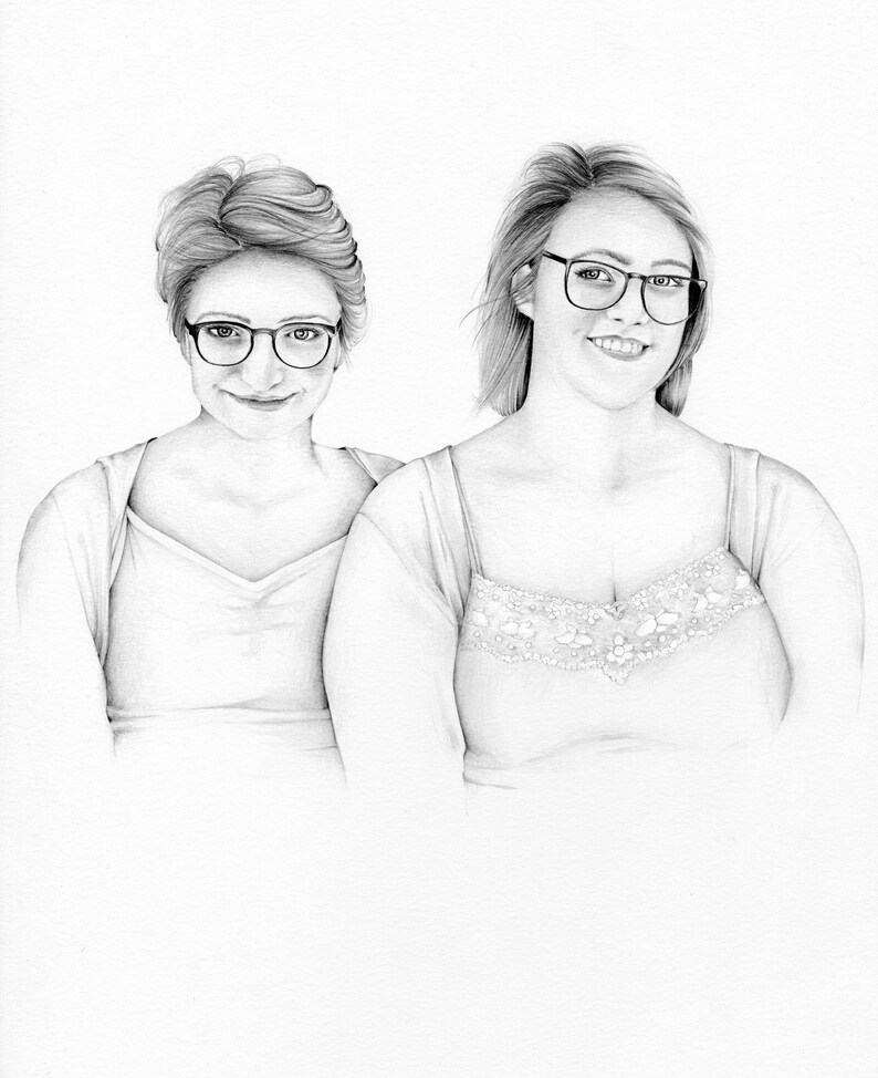 This was a portrait commissioned for a pair of best friends! A unique one of a kind gift by star seller. Hand dawn and entirely personalized