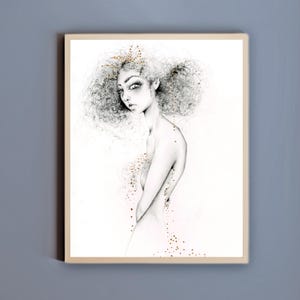 One of a kind art, woman african American girl pencil drawing Original beautiful girl wall art Black & white hand drawn Fashion Illustration