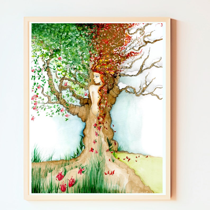 A nature inspired, woodland girl in a tree, all four seasons represented. Creating a unique abstract, work of art. Perfect for that space in your home looking for that wow factor. Original is sold,  prints available for those nature lovers.