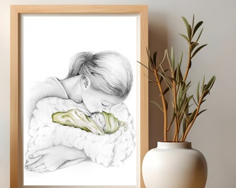 Memorial gift for miscarriage of pregnancy. Remembrance gift for baby loss, stillborn baby gift for mom. A custom hand drawn portrait.