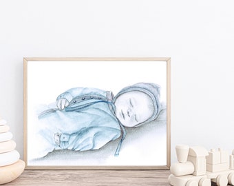 Stillborn baby gift for mom and dad Pregnancy loss memorial wall art home decor Custom portrait miscarriage infant loss Mother's day gift