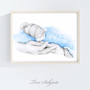 This is a two subject portrait. This angel alone was one subject. My client later decided to add mom and dad's hands for their vision. A portrait upgrade to add subjects is always available. My portraits are entirely personalized by you.