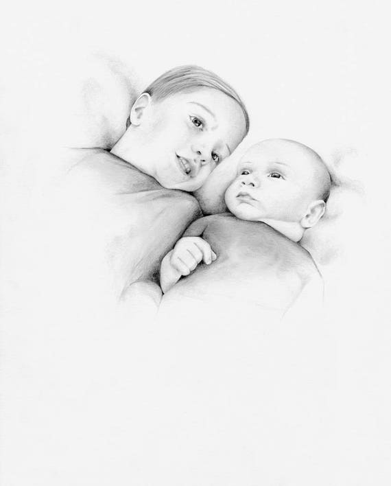 Pencil Portraits Custom Hand Drawn Portraits Gift For Mom Son Etsy