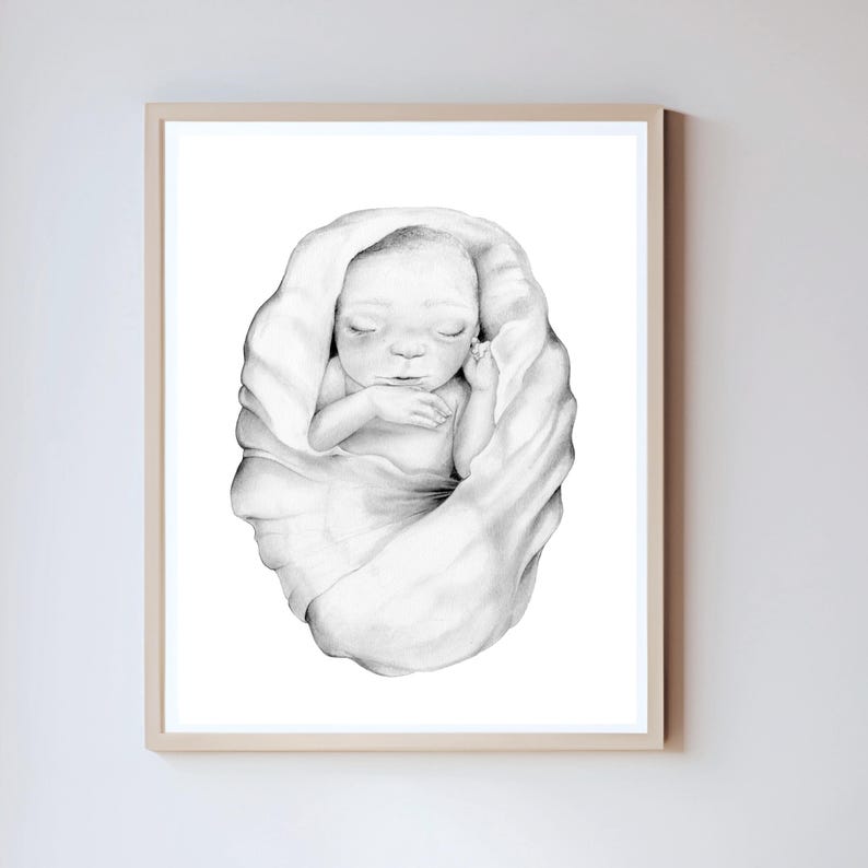 This is an example of a custom portrait that I created for Father's day. A memorial of his stillborn baby. All of my custom portraits are hand drawn and one of a kind. Entirely personalized by you.