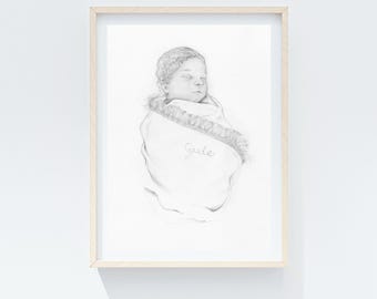 Personalized Infant loss gift, Mom holding baby custom portrait drawing. Pregnancy loss, miscarraige memorial. Father's Day. Home wall art