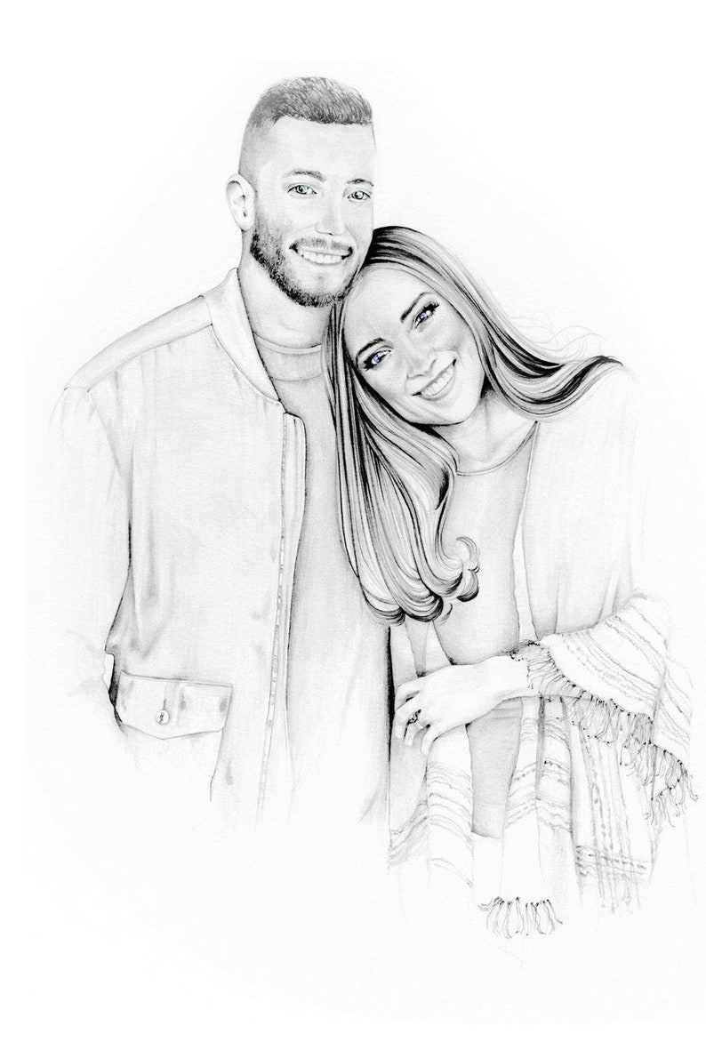 Custom custom couples portrait Valentines Day gift. Wedding anniversary engagement personalized couples art pencil drawing home wall decor image 2