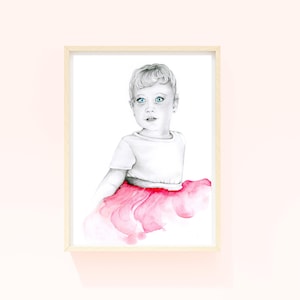 Custom portrait, hand drawn one of a kind wall art. Pencil drawing, watercolor painting from your photo. Illustration, sketch gift for mom.