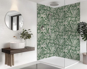 William Morris Style Waterproof Shower Panel, Grout-Free Bathroom Wall Cladding - Green