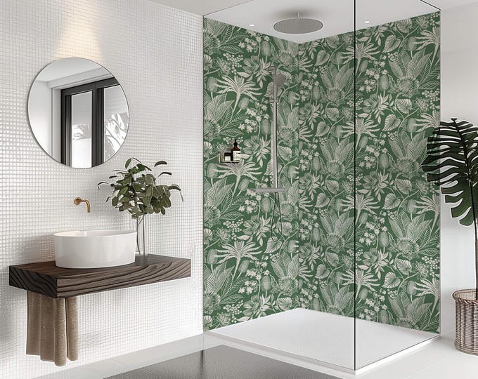 William Morris Style Waterproof Shower Panel, Grout-Free Bathroom Wall Cladding - Green