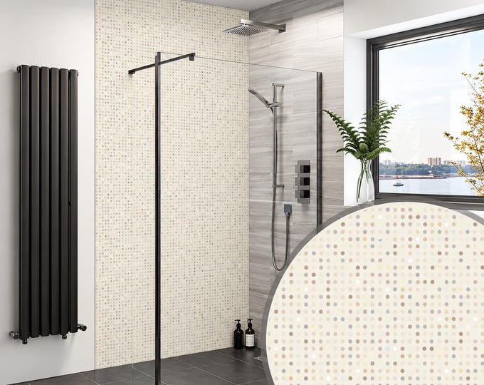 Confetti Calm Shower Panel, Neutral Dotted Wall Mural, Waterproof Minimalist Bathroom Decor