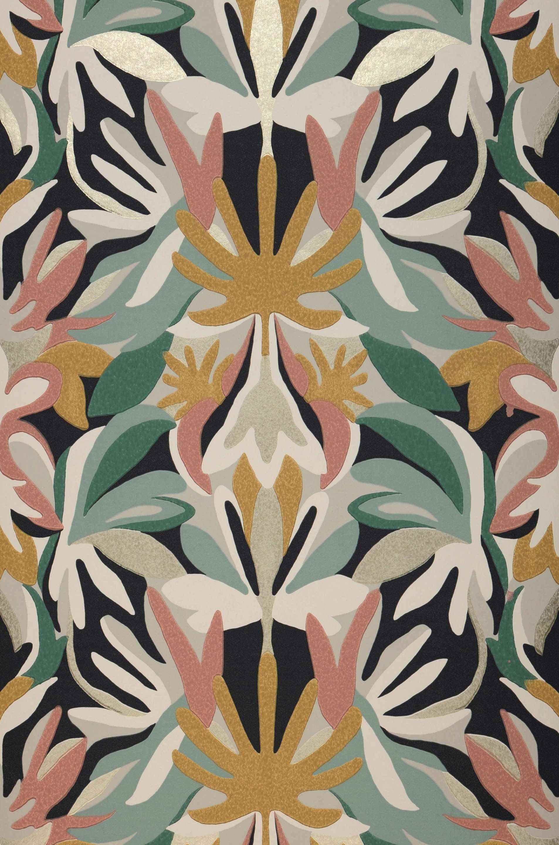 Art Deco Botanical Wallpaper, Blush Pink Gold Floral Mural, Luxury