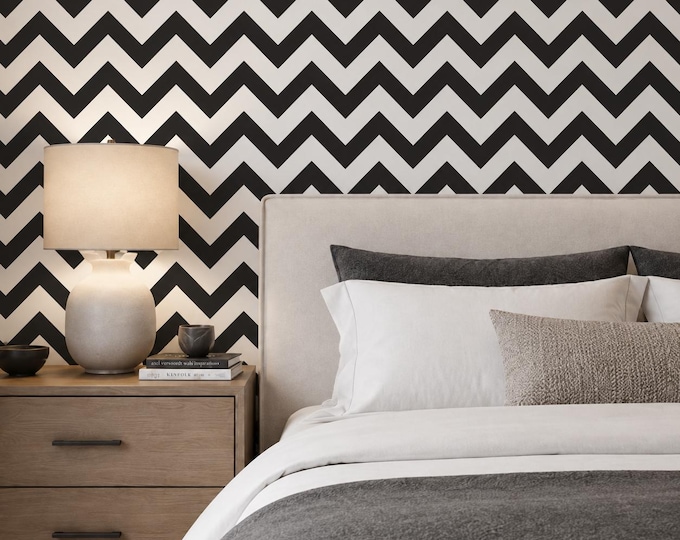 Black and White Chevron Wallpaper, Bold Zigzag Geometric Pattern, Modern Monochrome Wall Decor, Bedroom & Powder Room Wallpaper