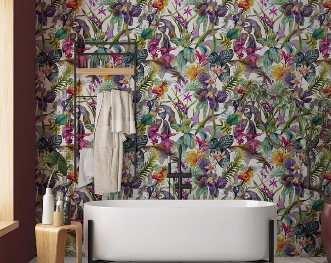 Floral Waterproof Shower Panel, Botanical Grout-Free Bathroom Cladding
