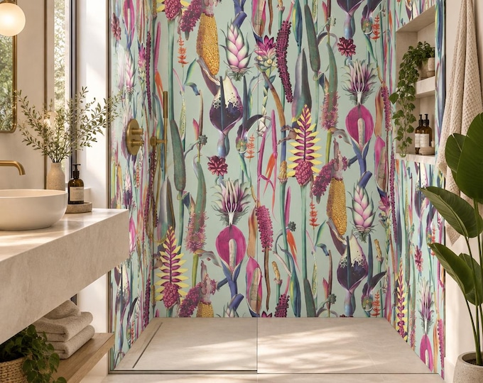 Exotic Flower Shower Wall Panel, 48"x96" Waterproof Bathroom Cladding (Tile Alternative)