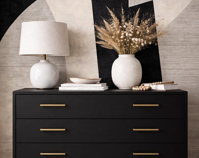 Black White Geometric Art Deco Wallpaper, Custom Luxury Wall Mural
