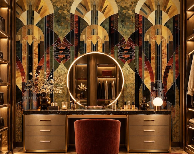 Art Deco Wallpaper | Gold Black Geometric Wall Mural | Gatsby Style Luxury Wallpaper