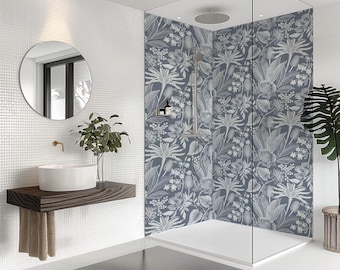 Blue William Morris Style Shower Panel, Custom Made Waterproof ACM Bathroom Feature Wall, Grout-Free
