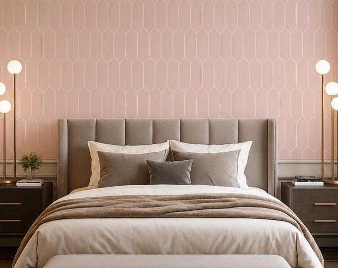 Elongated Hexagon Blossom Pink Minimalist Geometric Wallpaper Modern Hexagon Pattern - Removable Wall Mural