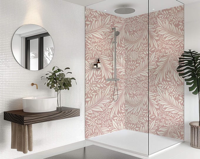 Pink William Morris Shower Wall Panel – Waterproof Botanical ACM Feature Wall