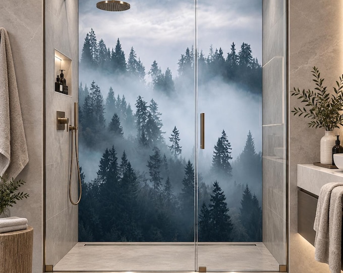 Misty Forest Shower Panel, Foggy Pine Tree Waterproof Wall Panel, Moody Woodland Bathroom Decor