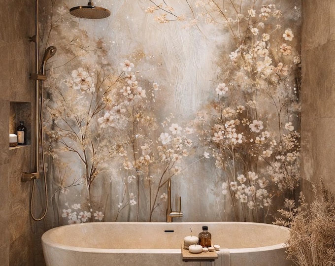 Blossom Autumn Shower Panel 48" x 96", Waterproof Bathroom Cladding, Modern Tile Alternative