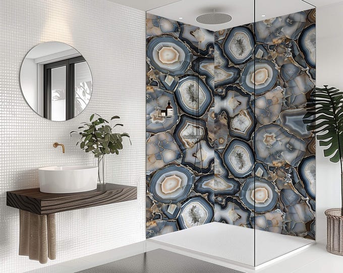 Agate Crystal Shower Panel, Waterproof Bathroom Cladding, Modern Tile Alternative