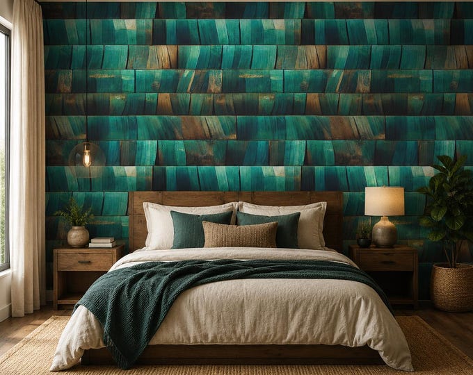Aqua Wooden Strips Pattern Wallpaper | Peel and Stick Feature Wall Decor