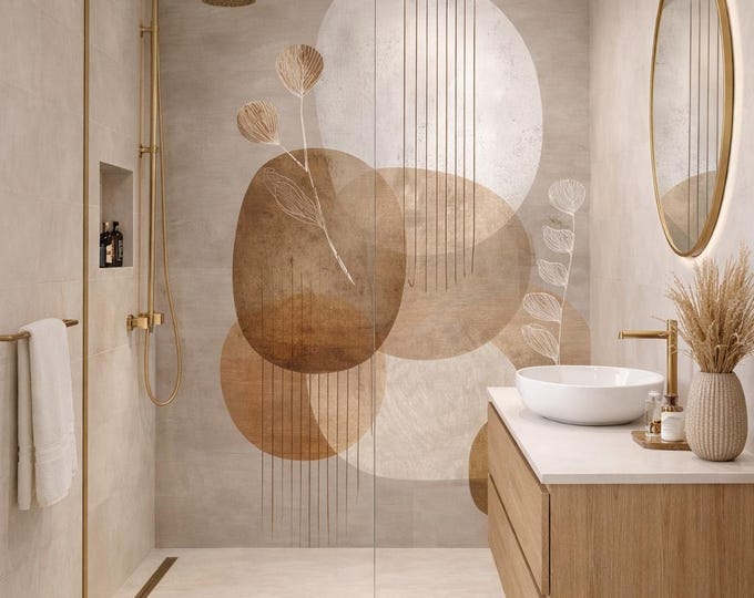 Stone and Stem Shower Panel 48" x 96", Waterproof Bathroom Cladding, Modern Tile Alternative