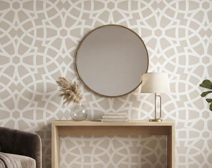 Casablanca Tile Wallpaper, Neutral Moroccan Lattice Wallpaper, Beige Geometric Trellis Pattern, Modern Boho Feature Wall Decor