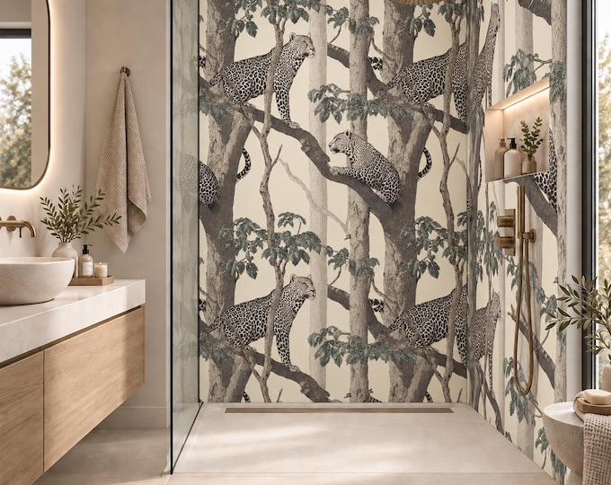 Leopard Forest Shower Panel, Waterproof Jungle Wall Cladding, ACM Bathroom Tile Look