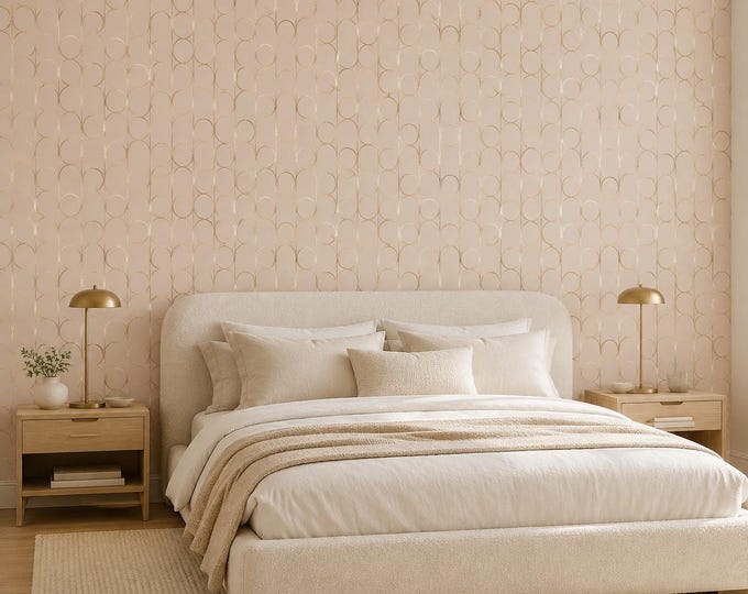 Beige Gold Geometric Wallpaper | Luxury Arch Circle Pattern | Neutral Art Deco Wallpaper | Modern Elegant Feature Wall Decor
