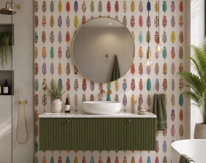 Boho Feather Wallpaper – Colorful Tribal Wall Mural (Peel and Stick)