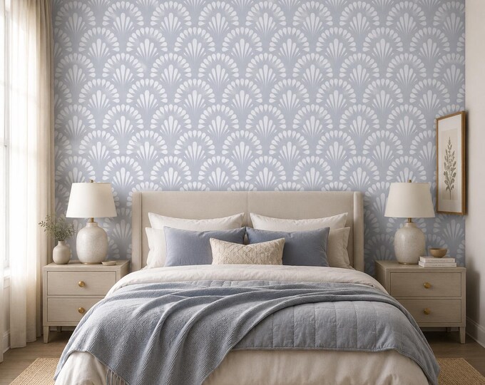 Art Deco Fan Geometric Wallpaper – Light Blue Gatsby Bloom Wall Decor