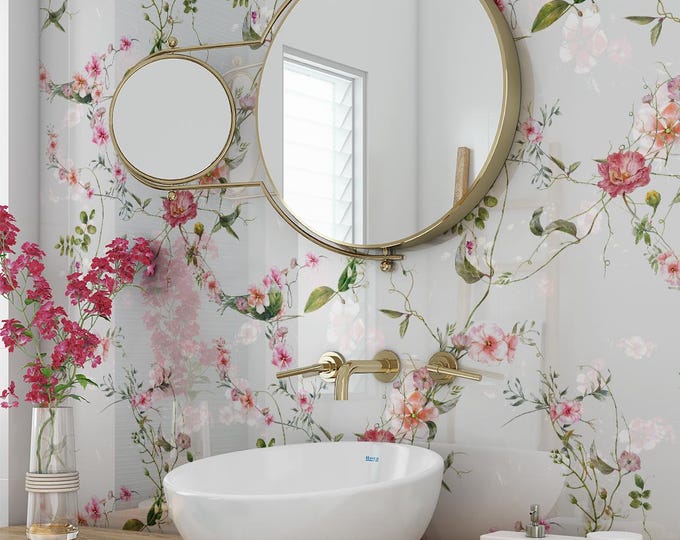 Botanical Floral Grey Shower Panel, Waterproof Bathroom Cladding, Modern Tile Alternative