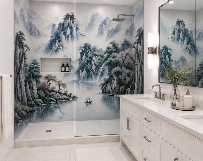 Oriental Waterfall Bathroom Wall Panel Waterproof Bathroom Cladding, Modern Tile Alternative