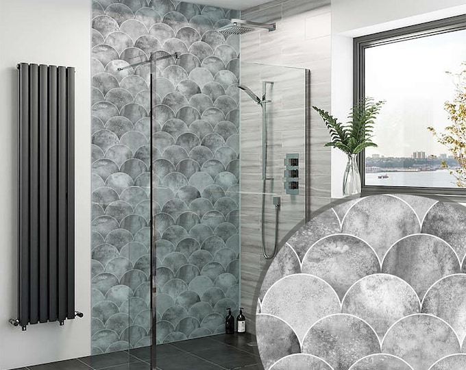 Grey Fishscales Shower Panel, Waterproof Modern Bathroom Wall Cladding