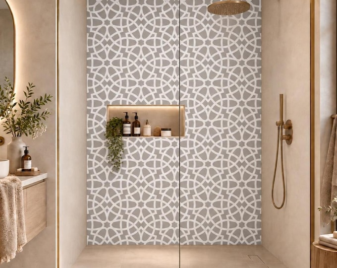 Moroccan Mosaic Shower Panel, Grey Geometric Waterproof Wall Panel, Modern Tile Effect Bathroom Cladding