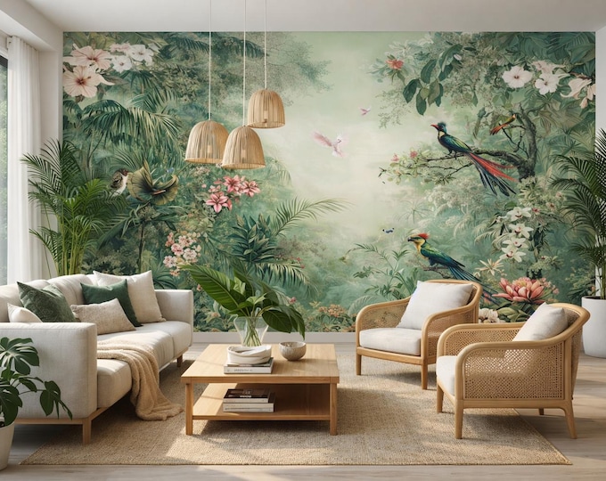 Tropical Forest Wall Mural – Custom Botanical Feature Wall