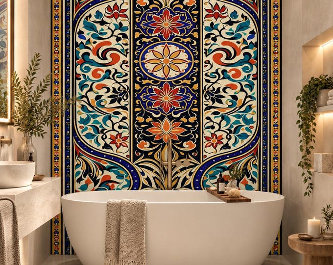 Arabesque Floral Shower Panel – Moroccan Tile Inspired, Waterproof Bathroom Decor