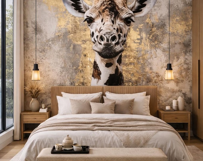 Golden Giraffe Wall Mural – Custom Made Feature Wallpaper, Mould-Resistant