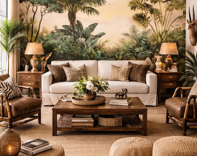 Safari Wall Mural, Tropical Feature Wall, Custom Made